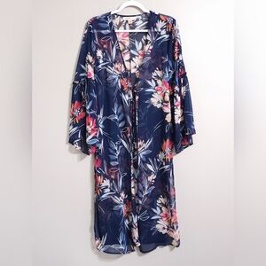 Band of Gypsies Navy and Pink Sheer Floral Duster